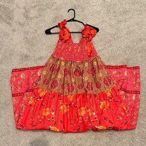 Floral Maxi Dress in Red and Brown